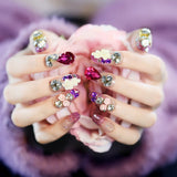 24Pcs Luxe Shining Rhinestone False Square Transparent Nails with Fake Art