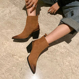 Pointed Toe Mid Heel Leather Boots for Women