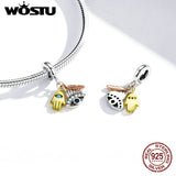 WOSTU Egypt Bastet &  Eyes Note 925 Sterling Silver Charm Bead Pendant Fit Original Bracelet Fine for Women Jewelry FIC1857