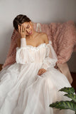 Smileven Boho Wedding Dress Puff Sleeves Bridal Gowns Backless Off the Shoulder Vestido De Noiva Lorie Wedding Gowns