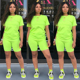 Matching Biker Shorts Set Workout Jogger Suits Two Piece Set Women Clothing Summer Custom Short Sleeve Suit