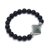 Reiki Healing Energy Stone Mala Bracelets Pyramid Charm Natural Amethysts Quartz Crystal Opal Black Lava Stone Strand Bracelets