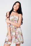 Yellow Printed Mini Dress With Double Layer and Crossed Straps