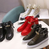 Phenkang Embossed Crocodile High Top Red Flat Leather Boots for Men