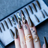 Rhinestone Crystal Design Pink Luxury Ombre Extra Coffin Press on Nails Gel