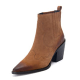 Pointed Toe Mid Heel Leather Boots for Women