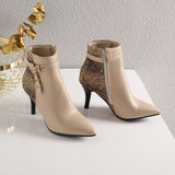ZawsTia PU Leather Snakeskin Print High Heeled Boots for Women