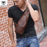 BULLCAPTAIN  Leather Messenger Bags Men's Casual Bag for Men Chest Bag Brand Designer Multi-Function Headphone Jack Chest Pack