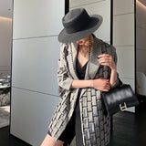 TWOTWINSTYLE Casual Plaid Blazer for Women Notched Long Sleeve Korean Ruched Loose Blazers Female Fashion New Clothing 2022