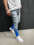 NS043  Hot Sale Ripped Flame Trouser for Men Slim Fit Jeans Pants Casual Men Trousers
