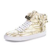 Phenkang Embossed Crocodile High Top Red Flat Leather Boots for Men