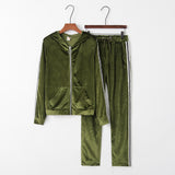 Fall 2021 Women Clothes Custom 2pc Lounge Jogger and Hoodie Set Casual Solid Velvet Two Piece Sets