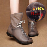 JIANBUDAN/ Genuine Leather Plush Women's Short Boots