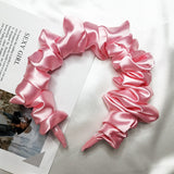 Custom Crumpled Fabric Fluffy Hair Bands Satin Silk Scrunchie Headband for Women
