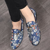 Men's Casual Smart Mixed Colors Shoes Black Embroidered Velvet Rubber Sole Loafers