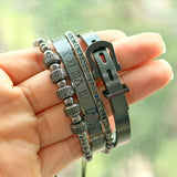 4pcs/Set Hot Men Titanium Steel Roman Numeral Bracelet Horseshoe Buckle Bangles Pulseira Bileklik Luxury Handmade Jewelry