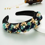 Baroque Hand Made Pearl Beading Gemstone Headband for Women