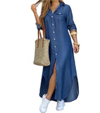 Spring Summer Long Sleeve Maxi Dress Casual Female Button Split Party Dress Vestidos