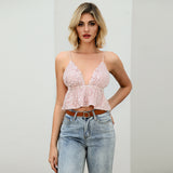 Weixin Double Crazy Dropshipping Shein New Style Sexy Print Deep v Pink Hot Summer Crop Top