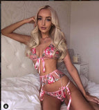 IDS 2021 New Sexy Lingerie Underwear Mesh Print Three-Point Lingerie Women Plus Size Sexy Lingerie Set