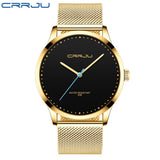 Relogio Masculino CRRJU Watch for Men Black Big Dial Casual Quartz Watches Unique Simple Sport Watches Mesh Waterproof Watch