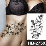 Tattoo Sticker Flower Big Body Art Waterproof Temporary Sexy Thigh Tattoos for Woman Tattoo Fake Water Black Sketch Line Sleeve