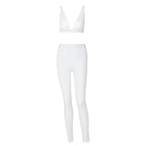 OEM Fitness Sporty Women Tracksuit Sleeveless V-Neck Tank Stretchy Leggings Ribbed Bra Two Piece Set Solid Streetwear Outfit