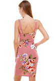 Large Floral Printed V-Line Sleeveless Fitted Knit Dress