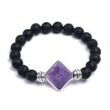 Reiki Healing Energy Stone Mala Bracelets Pyramid Charm Natural Amethysts Quartz Crystal Opal Black Lava Stone Strand Bracelets
