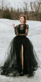 Plus Size Gothic Bride Black Wedding Dresses Lace Long Sleeve v Neck Open Backless a Line Vintage Bridal Gowns