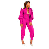 Women Fall Clothes 2021 Puff Sleeve Top Women's Pants & Trousers Two Piece Set Women Clothing