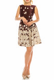 Gabby Skye Wine Taupe Falling Flowers Printed Circle Skirt Dress
