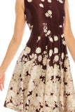 Gabby Skye Wine Taupe Falling Flowers Printed Circle Skirt Dress