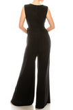 Gabby Skye Black Red Jersey & Metallic Rib Wide Leg Jumpsuit