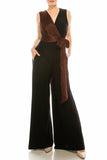 Gabby Skye Black Red Jersey & Metallic Rib Wide Leg Jumpsuit