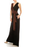 Gabby Skye Black Red Jersey & Metallic Rib Wide Leg Jumpsuit