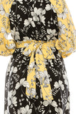 Gabby Skye Lemon Black Floral Printed Midi Circle Skirt Dress