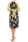 Gabby Skye Lemon Black Floral Printed Midi Circle Skirt Dress