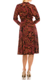 London Times Black Pink Paisley Printed A-Line Midi Dress