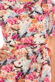 Maison Tara Ivory Pink Floral Print Dress with Flutter Sleeves