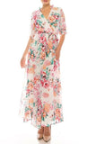 Maison Tara Ivory Multi Floral Print Maxi Dress with Ruffle Cuff