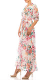 Maison Tara Ivory Multi Floral Print Maxi Dress with Ruffle Cuff