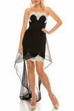 Odrella Black Embroidered Lace Strapless High Low Evening Dress