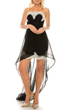Odrella Black Embroidered Lace Strapless High Low Evening Dress