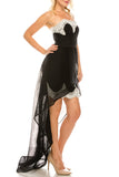 Odrella Black Embroidered Lace Strapless High Low Evening Dress