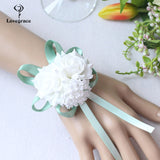 Lovegrace Wrist Corsages Bracelet Foam White Rose Wrist Flowers for Bridesmaid Bracelet Wedding Accessories Bridal Hand Flower