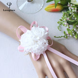 Lovegrace Wrist Corsages Bracelet Foam White Rose Wrist Flowers for Bridesmaid Bracelet Wedding Accessories Bridal Hand Flower