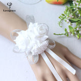 Lovegrace Wrist Corsages Bracelet Foam White Rose Wrist Flowers for Bridesmaid Bracelet Wedding Accessories Bridal Hand Flower