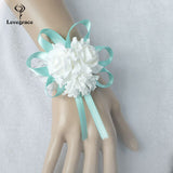 Lovegrace Wrist Corsages Bracelet Foam White Rose Wrist Flowers for Bridesmaid Bracelet Wedding Accessories Bridal Hand Flower
