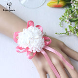 Lovegrace Wrist Corsages Bracelet Foam White Rose Wrist Flowers for Bridesmaid Bracelet Wedding Accessories Bridal Hand Flower